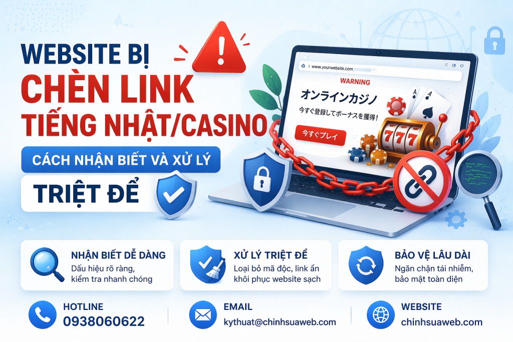 Website bị chèn link tiếng Nhật/casino - Cách nhận biết và xử lý triệt để website bị chèn link tiếng Nhật/casino