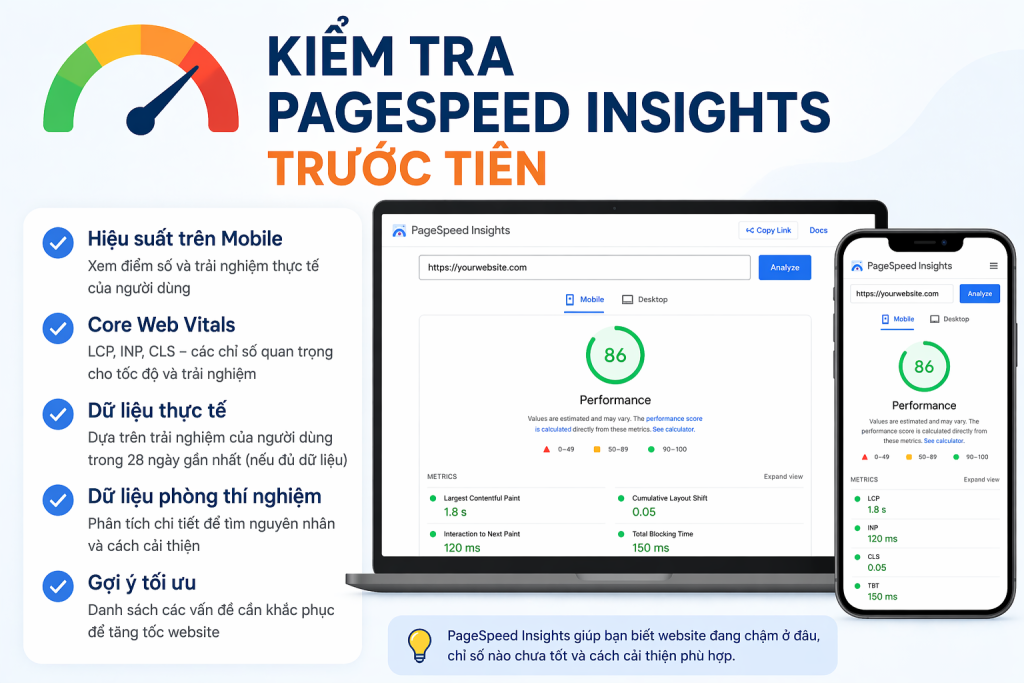 Kiểm tra PageSpeed Insights trước tiên Kiểm tra PageSpeed Insights trước tiên