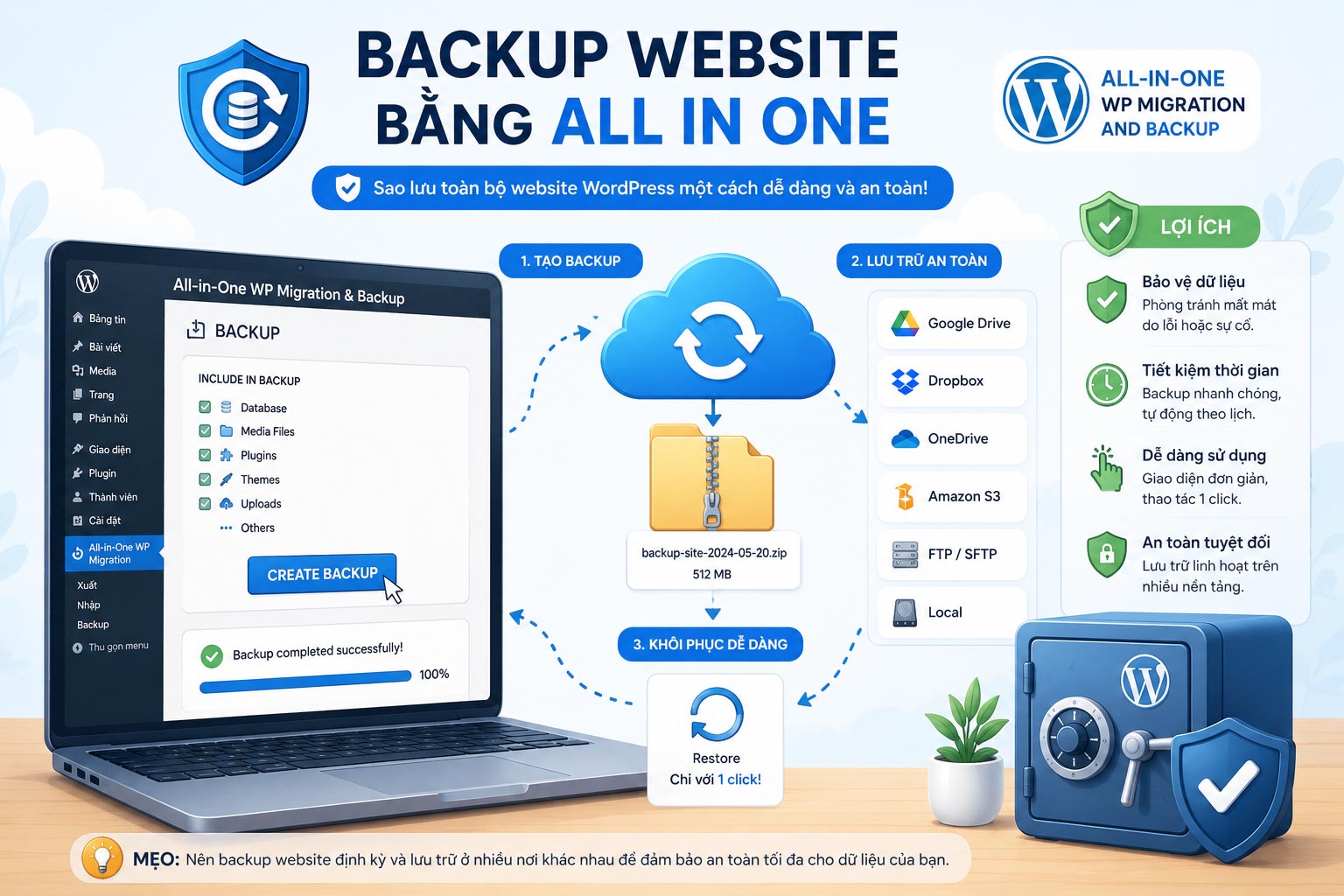Backup web trước khi update wp 7.0