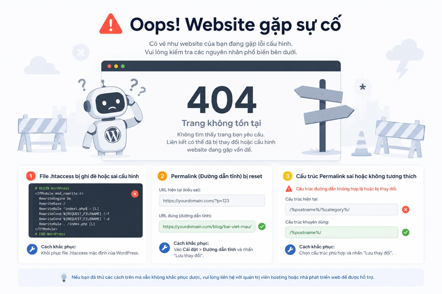 Nguyên nhân WordPress lỗi 404 sau khi nâng cấp lên 7.x